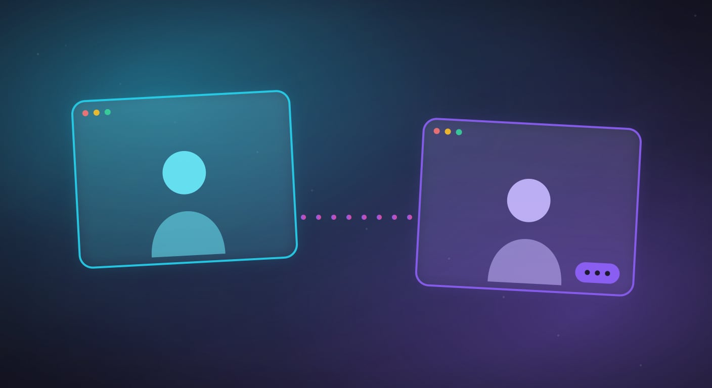 Stylized video chat windows facing each other for a side-by-side comparison.