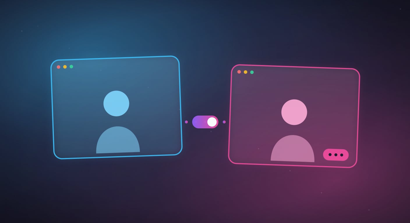 Two video chat windows with a free gender preference toggle between them.